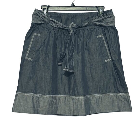 Ann Taylor Loft Petite Chambray A-Line Skirt 8P Paperbag Waist Tie & Pockets - Picture 1 of 6